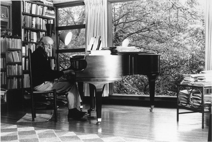Aaron Copland at the piano in his home known as Rock Hill, where he lived for the last 30 years of his life