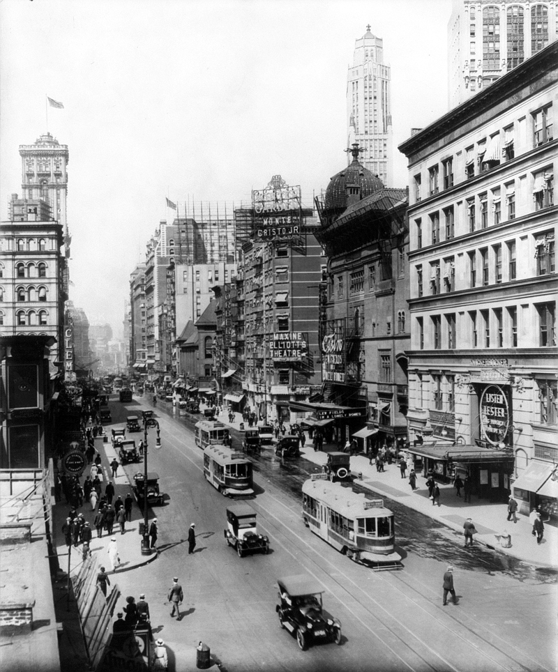 Broadway north from 38th St., New York City, showing Winter Garden, Maxine Elliott