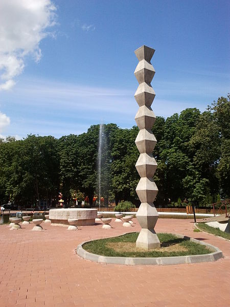 Copy of the Endless Column and the Table of Silence (in the background) by Constantin Brancusi